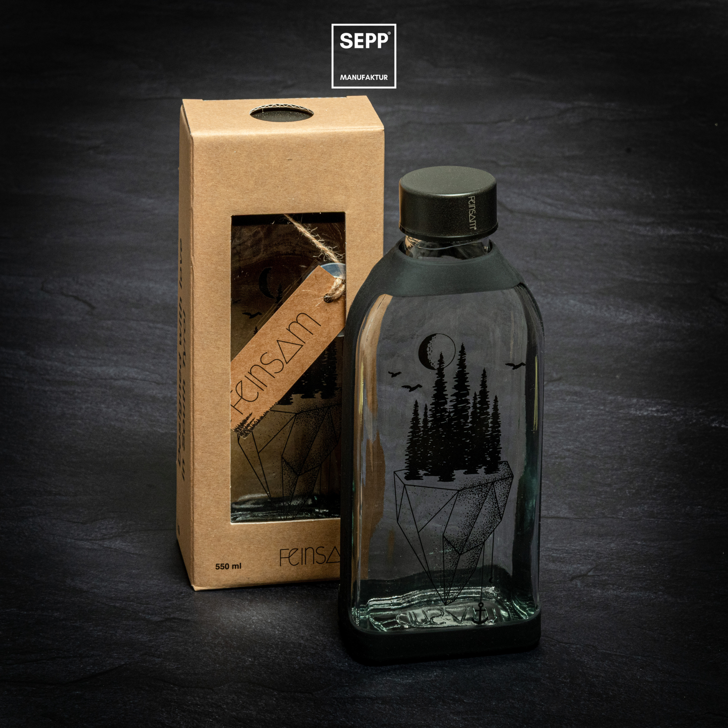 SEPP' x Feinsam - Flache Trinkflasche aus Glas *NEU*