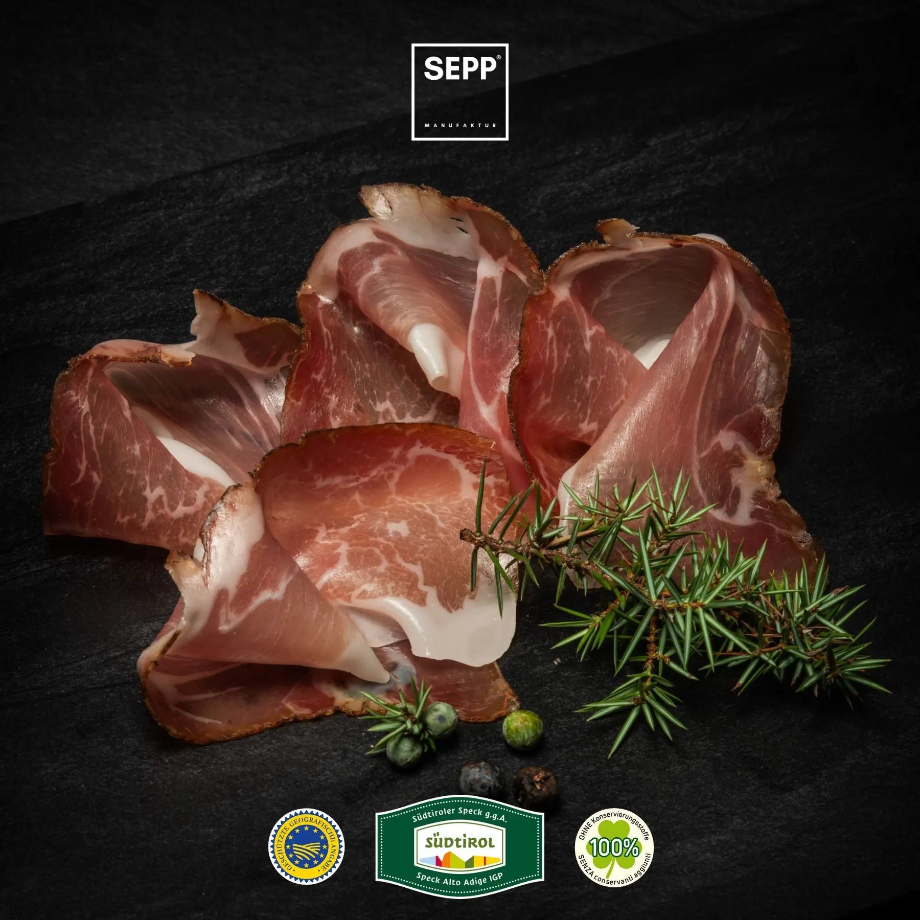 SEPP Speck Alto Adige IGP affettato finemente senza sale di stagionatura